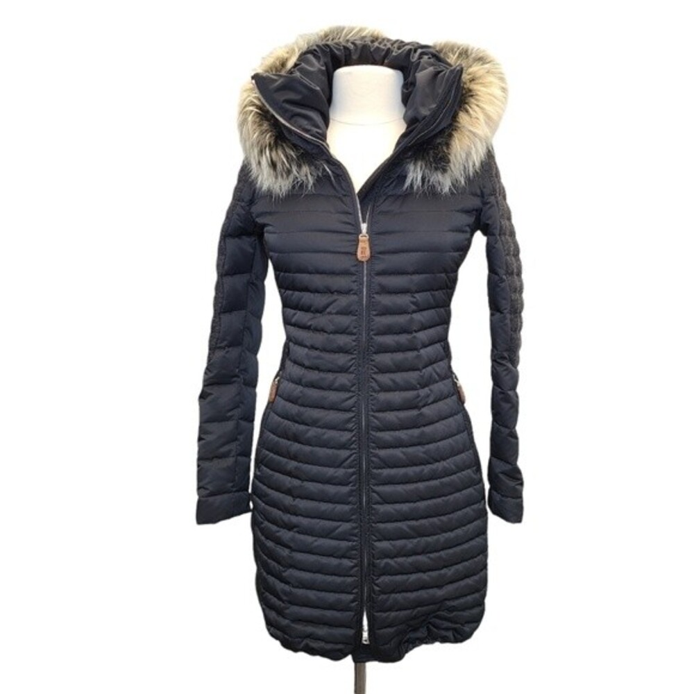 AFG 1972 Italian Down Parka Real Fur Hooded Long Winter Jacket Sz 40 Small